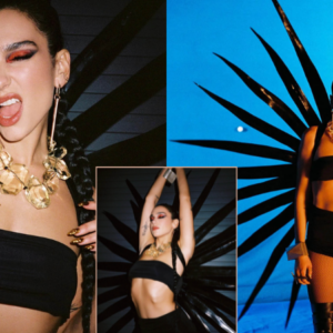 Dua Lipa generous dusting of glitter paired with heavily smoked-out eyeliner. Dua Lipa generous dusting of glitter paired with heavily smoked-out eyeliner.