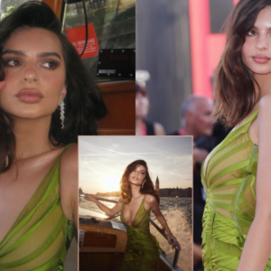 Emily Ratajkowski came out in a dress with an extreme neckline Emily Ratajkowski came out in a dress with an extreme neckline