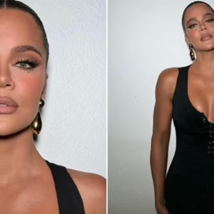 Khloe Kardashian puts on a VERY busty display in low-cut black corset dress