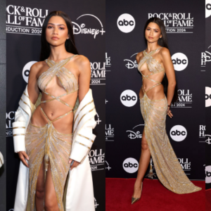 Zendaya look was a vintage in ab-baring gold Bob Mackie gown at Rock & Roll Hall of Fame Induction Ceremony Zendaya look was a vintage in ab-baring gold Bob Mackie gown at Rock & Roll Hall of Fame Induction Ceremony