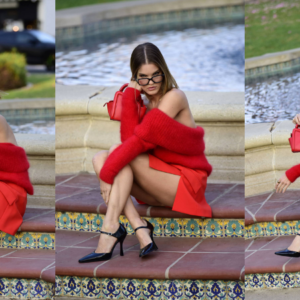 Joy Corrigan puts on a leggy display in a bright red outfit while out in Los Angeles