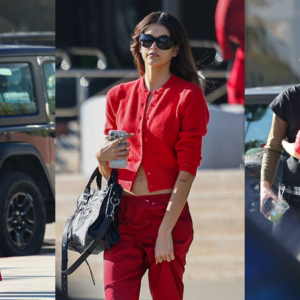 Kaia Gerber looks striking in red while stepping out for coffee with BFF Travis Jackson in Los Angeles