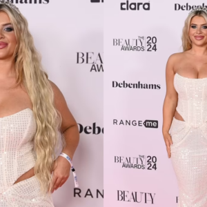 Liberty Poole puts on a VERY busty display in a sparkly bustier and figure-hugging maxi skirt at star-studded 2024 Beauty Awards