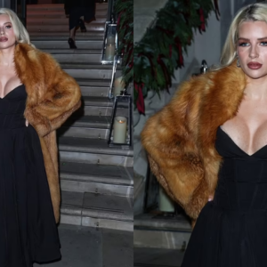 Lottie Moss shows off her ᴀssets in a plunging corset dress and vampy fur coat at Christmas party