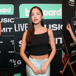 Olivia Rodrigo teases her taut tummy in a crop top and skirt at the Billboard Live Music Summit in LA