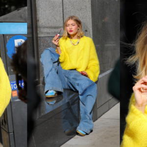 Gigi Hadid turned up the glam during a pH๏τoshoot for Maybelline on the streets of New York City this week