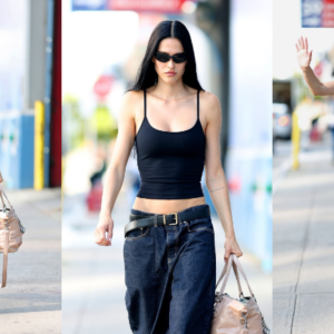 Amelia Gray Hamlin puts on an edgy Y2K display in low-waisted jeans and busty tank top in Milan