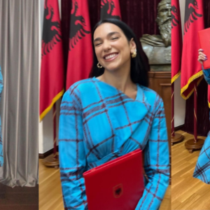 Dua Lipa Wore a Plaid Dress in the Most Underrated Christmas Color