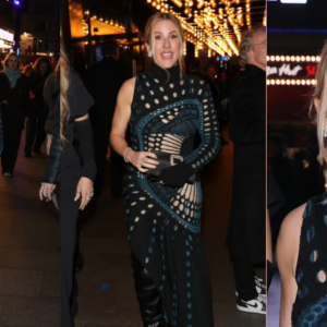 Ellie Goulding puts on a daring display as she exposes her underwear in a mesh cut-out dress at the European premiere of Better Man