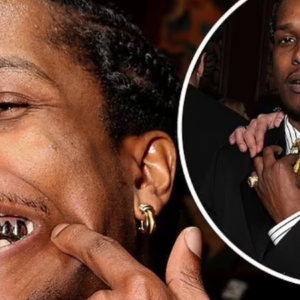 A$AP Rocky shows off his blingy gold grills and looks suave in a slick tuxedo at music bash as he spends night away from Rihanna and their two sons