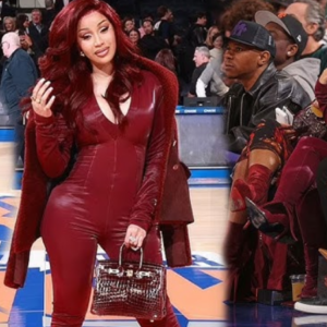 Cardi B sizzles in head-to-toe burgundy look at Knicks-Bucks game in NYC