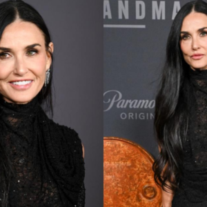 Demi Moore dazzles in sparkly black beaded dress as she arrives at Landman premiere in LA