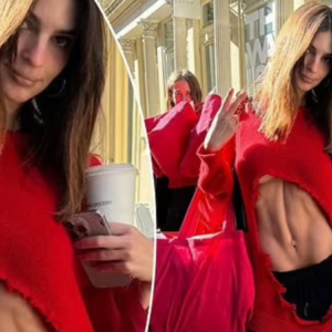 Braless Emily Ratajkowski flashes her worryingly thin torso and defined abs in striking cutout top